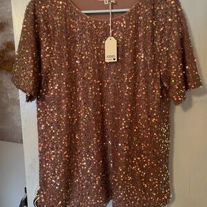 Trendy boutique Copper Sequin Short Sleeve Top